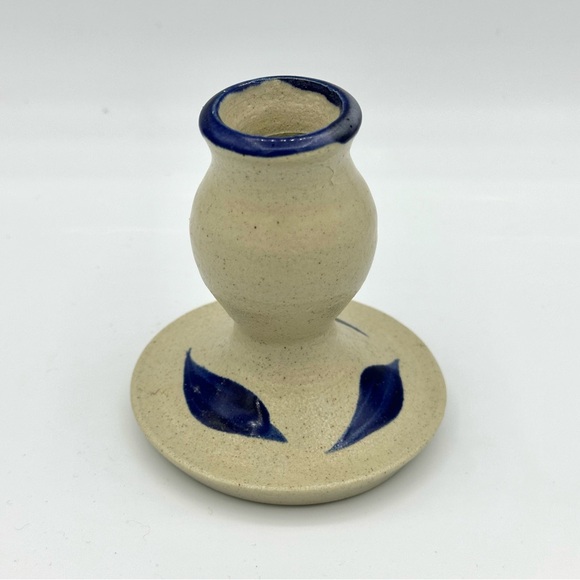 Vintage 1994 Williamsburg Pottery Handpainted Small CandleStick Holder Vase - Picture 3 of 5